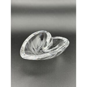 Hand Cut Crystal Heart Shaped Trinket Dish Signed 4 Inch Heavy Vintage